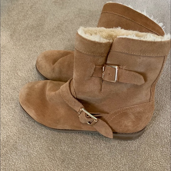 Bjorndal Shoes - Bjorndal Boots Tan Sherpa Lined Suede Warm Winter Buckles Chunky Soles Size 9